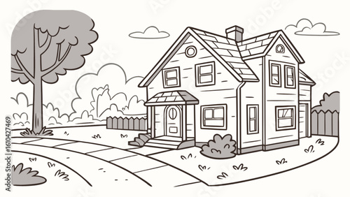 Download coloring page of a house with garden for kids and adults printable house coloring activity sheet