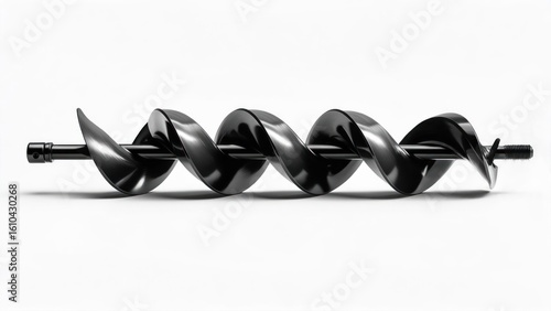 Black Metal Auger Screw Isolated on White Background for Industrial Drilling and Conveying Applications