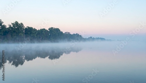 Tranquil River in Foggy Morning Light     A Scenic Minimalist Landscape Full of Calm  Nature  and Peaceful Reflection for Use in Environmental and Zen Projects   