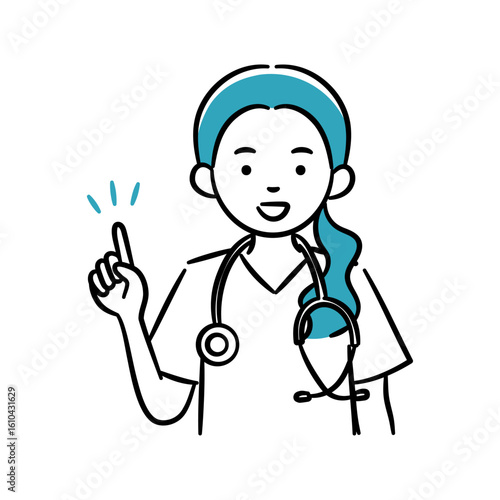 Simple illustration of a young female medical professional giving an explanation
