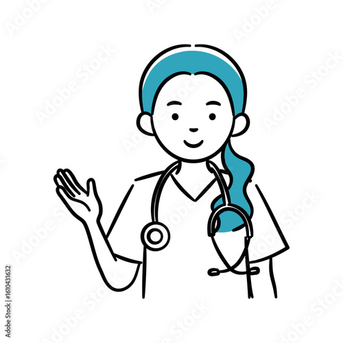 Simple illustration of a young male medical professional giving directions