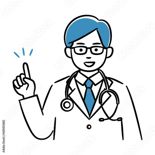 Simple illustration of a young male medical professional giving an explanation