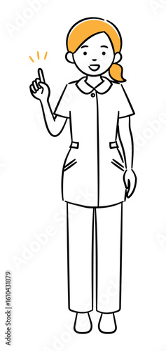 Simple illustration of a young female medical professional giving an explanation