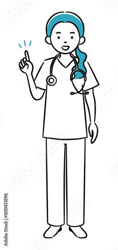 Simple illustration of a young female medical professional giving an explanation