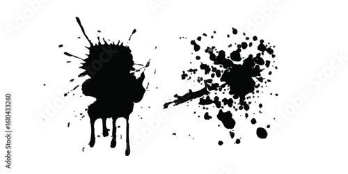 Dramatic Black and White Ink Splats . Black color splash
