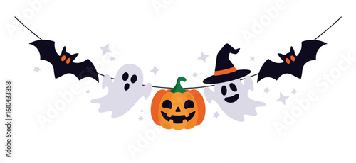 Halloween garland bats ghost witch hat pumpkin decoration
