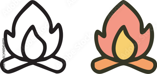 Handdrawn campfire icon set illustration.