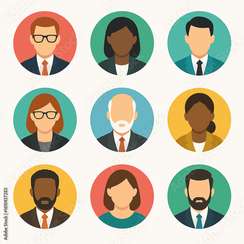 Business People Avatar Collection – Flat Vector Illustration of Diverse Professional Faces