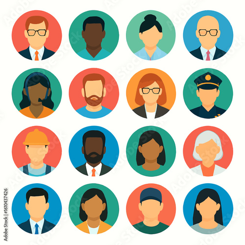 Profession and Diversity Avatars – Flat Vector Icons of Multicultural People and Jobs