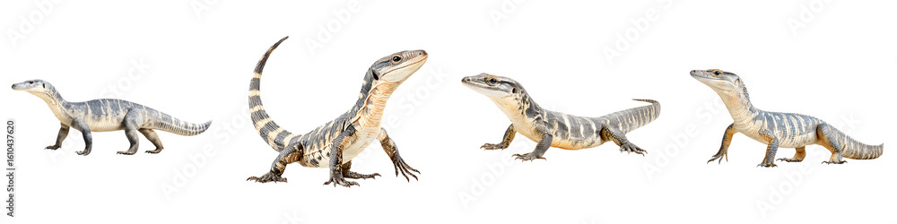 Fototapeta premium Baby Water Monitor Lizards on White Background - Reptile, Exotic Pet