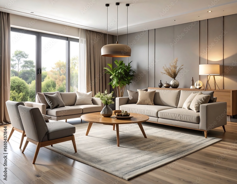 Fototapeta premium Elegant interior design showcasing a modern living space with warm and inviting atmosphere