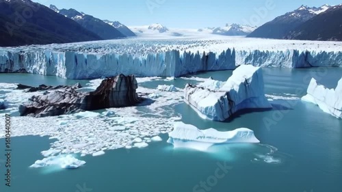 Massive ice chunks break off the Hubbard Glacier in Alaska, crashing into the sea with thunderous force—dramatic glacier calving event in a majestic Arctic setting.
