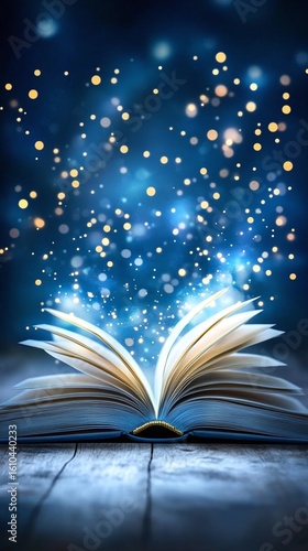 Open book with magical light effects.