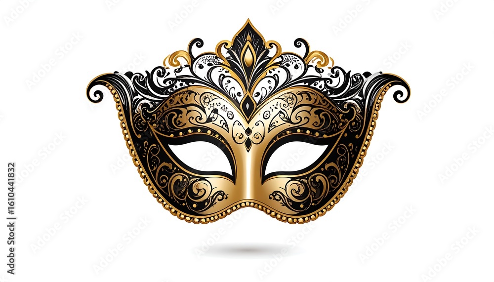 Fototapeta premium Ornate black and gold masquerade mask with swirls and shadow