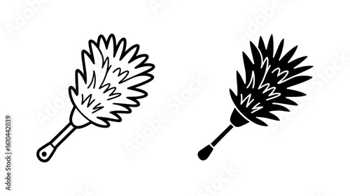 Handheld Duster Cleaning Tool Icons: Line Art and Solid Black Vector Graphics for Spring Cleaning, Home Maintenance, and Housekeeping Websites.