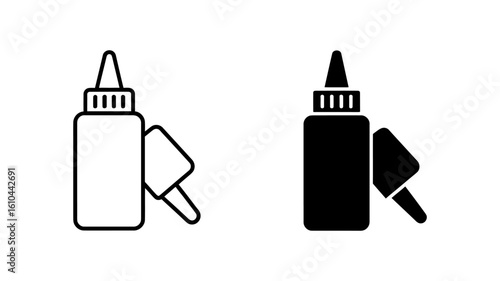 Glue Bottle Icon:  Line Art and Solid Black Vector Graphics,  Simple Minimalist Design,  Clean Professional Style.