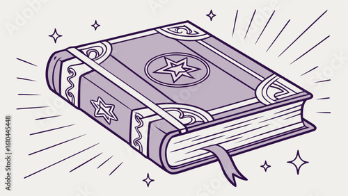 Spellbook illustration magic book drawing fantasy book with star icon and magical light for design 100