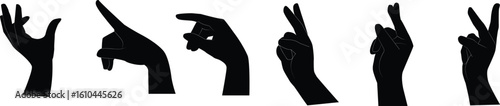 Minimalist Hand Gesture Icon Set –  Black Silhouettes Featuring Diverse Palm and Finger Configurations for Symbolic and Communicative Use on White Background