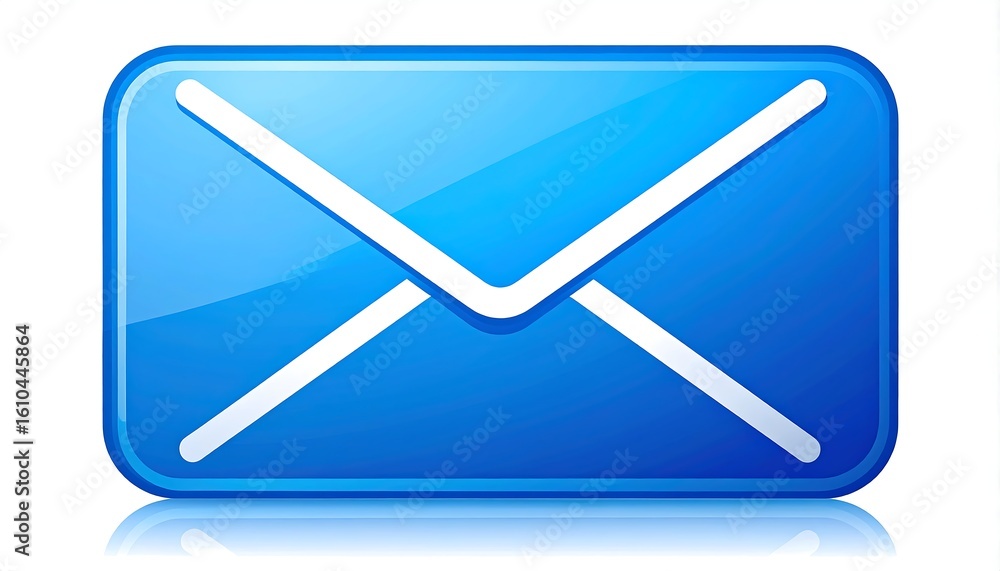 Glossy blue rectangular envelope icon with white creases, reflecting light Glossy blue rectangular envelope icon with white creases, reflecting light
