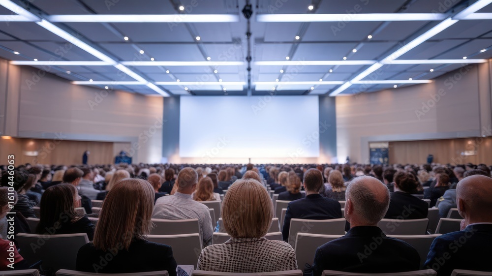 Fototapeta premium Massive corporate conference gathering inside a large auditorium setting