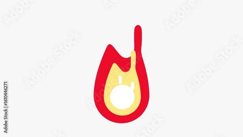 Flat Flame Animation Icon in Red and Yellow for Fire or Heat Concept