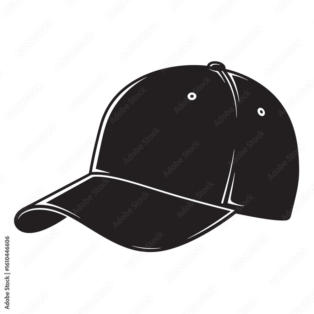 Fototapeta premium Classic black baseball cap graphic isolated on white background in vintage art style