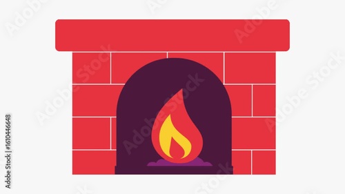 Fireplace Animation Icon with Burning Flame Inside Brick Frame