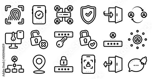 Password icon set related to access, privacy, security, secure, safety, and others. vector illustration with line and outline style