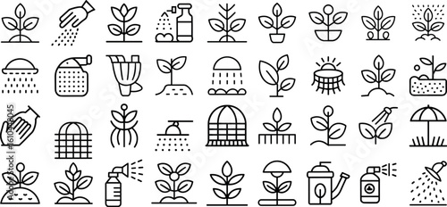 Plant protection line icon set, vector illustration