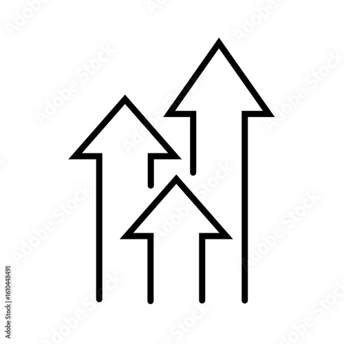 Outline icon of dual arrows pointing upward, symbolizing rapid progress and simultaneous growth directions. Editable stroke format.