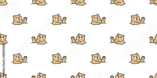 bear seamless pattern polar bear greeting smiling vector cartoon doodle teddy tile background gift wrapping paper repeat wallpaper scarf isolated illustration brown design