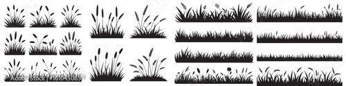 Collection of grass and wheat silhouette designs in various shapes and sizes for creative projects