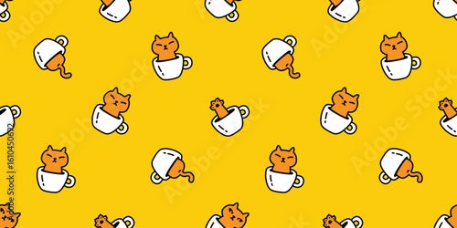cat seamless pattern coffee cup vector calico doodle cartoon pet animal illustration tile background repeat wallpaper gift wrapping paper gift wrapping paper scarf isolated