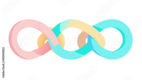 Abstract pastel infinity symbol vector design for logo icon or graphic element with endless loop concept