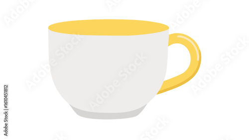 White and yellow coffee mug vector illustration for beverage hot drink and kitchenware design elements