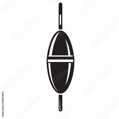 Simple black and white illustration of a vintage fishing float on a clean white background