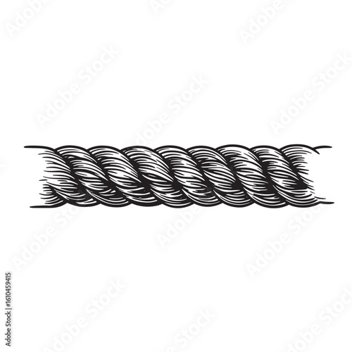 Vintage art illustration of a thick nautical rope section isolated on white background