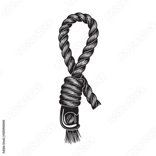 Vintage art of a detailed hand drawn noose isolated on white background