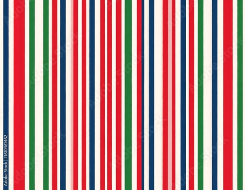 Festive vertical stripes, dynamic arrangement of red, green, blue, and white pattern
