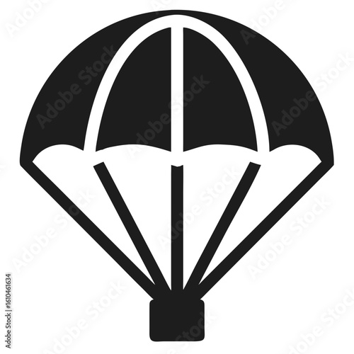 Black silhouette of an open parachute design for skydiving and recreational aviation concepts
