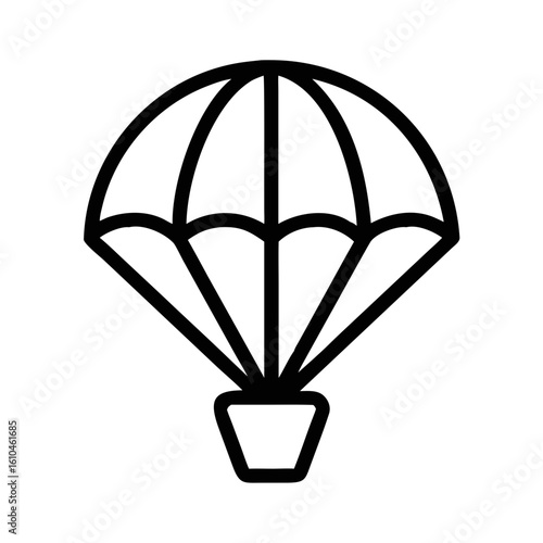 Silhouette of an open parachute design in black perfect for extreme sports or outdoor activities