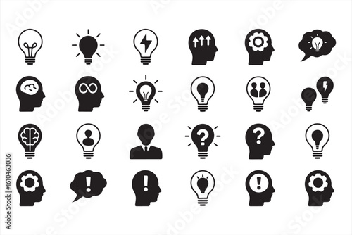 Lightbulb, Brain, and Idea Icons for Creative and Thinking Concepts