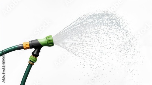 Wallpaper Mural Water spraying from green garden hose nozzle on white background Torontodigital.ca