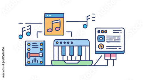 Create music online with digital audio workstation software and virtual instruments like keyboard and mixer for fun
