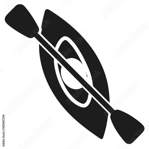 Sleek black silhouette of a kayak with a paddle depicting water sports and outdoor activities