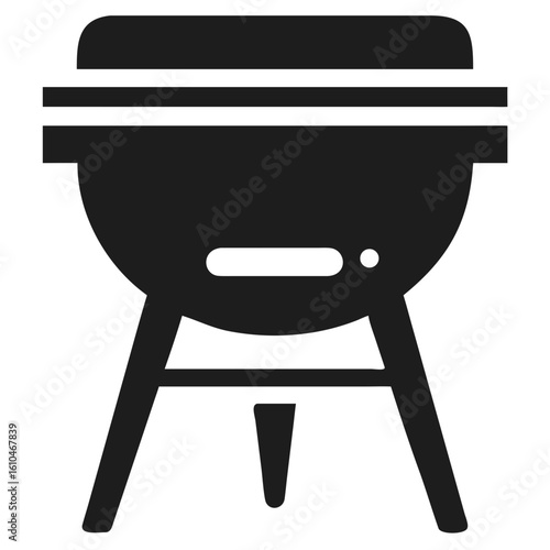 Black silhouette design depicting a classic charcoal barbecue grill for outdoor cooking and gatherings