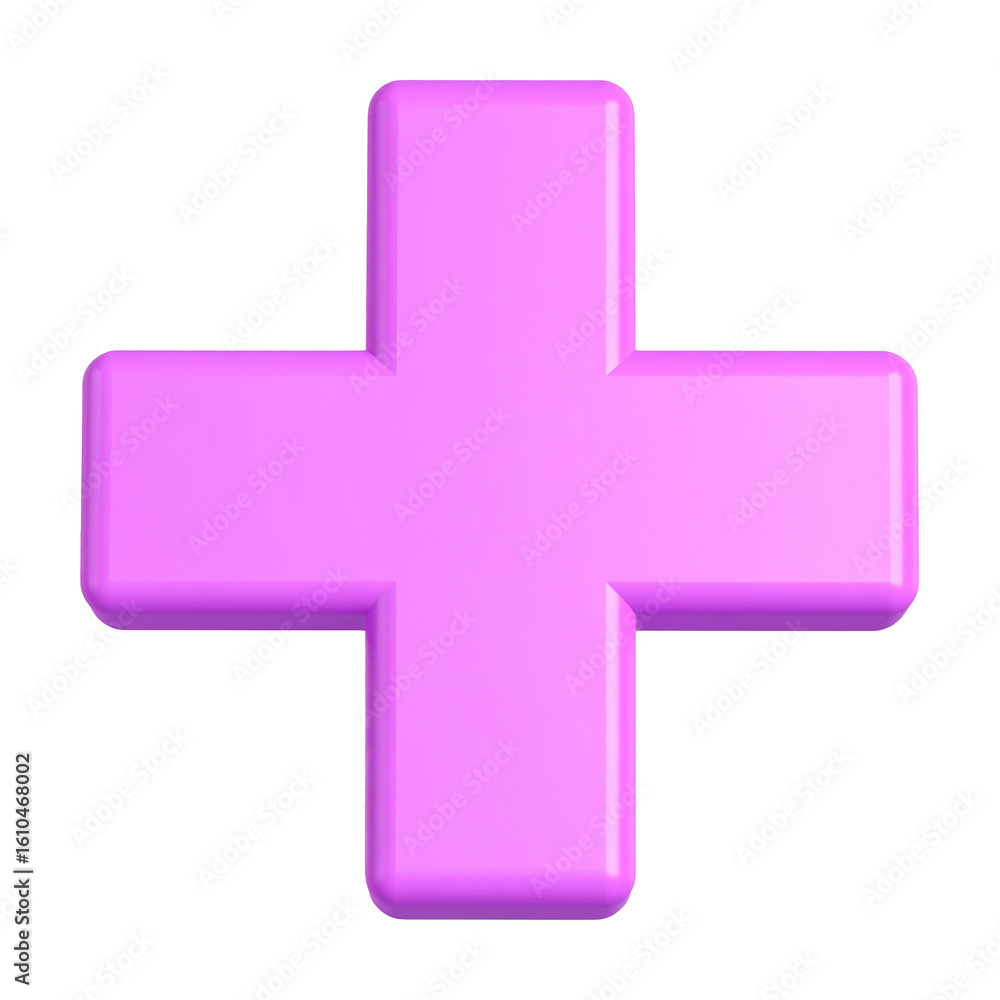 Obraz premium Glossy pink plus sign illustration, isolated on transparent background