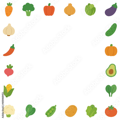 건강한 채소 테두리 벡터 아트, 녹색 자연 식재료 프레임 디자인