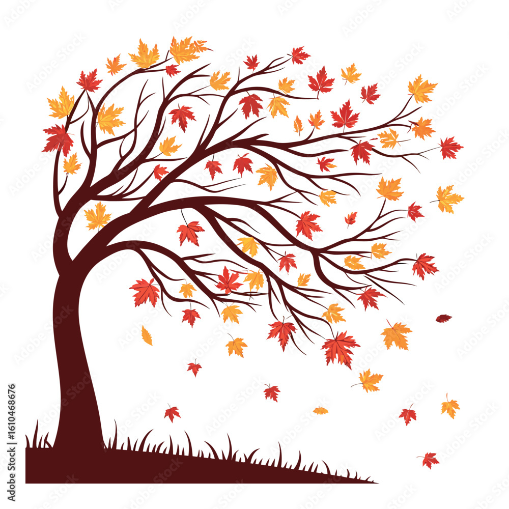 Fototapeta premium Vector Silhouette of Swirling Falling Leaves – Autumn Nature Illustration