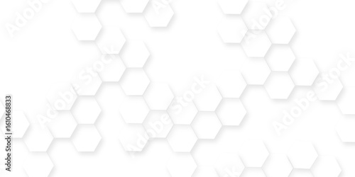 Modern seamless geometry pattern hexagon, The pattern of white hexagons is arranged in a slightly irregular, organic layout, white and gray hexagon honeycomb geometric copy space.